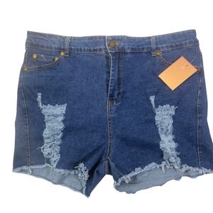 Holic Jean Shorts Women's Ladies XL Blue Distressed Frayed Hem High Rise Denim